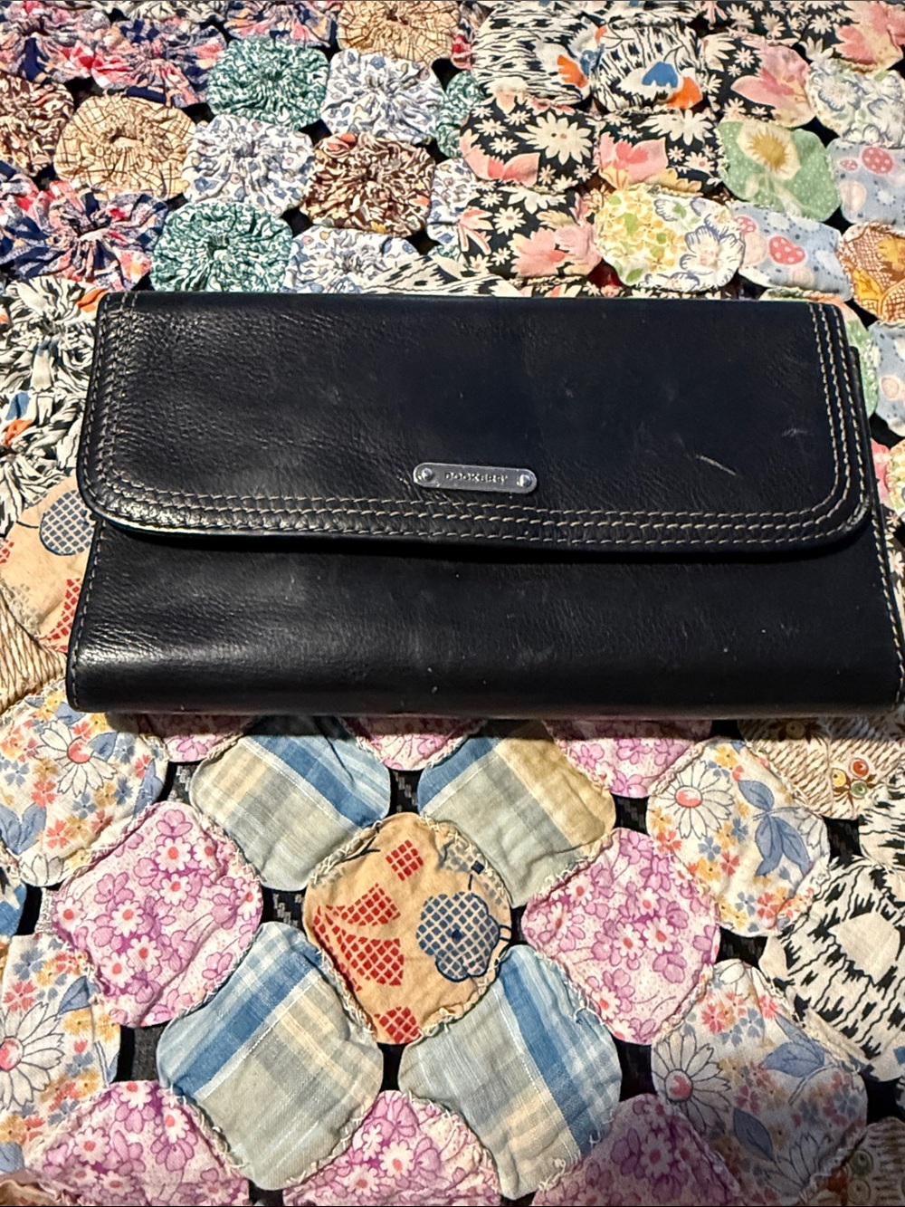 Black Leather Women's Wallet Dockers Clutch -check book cover